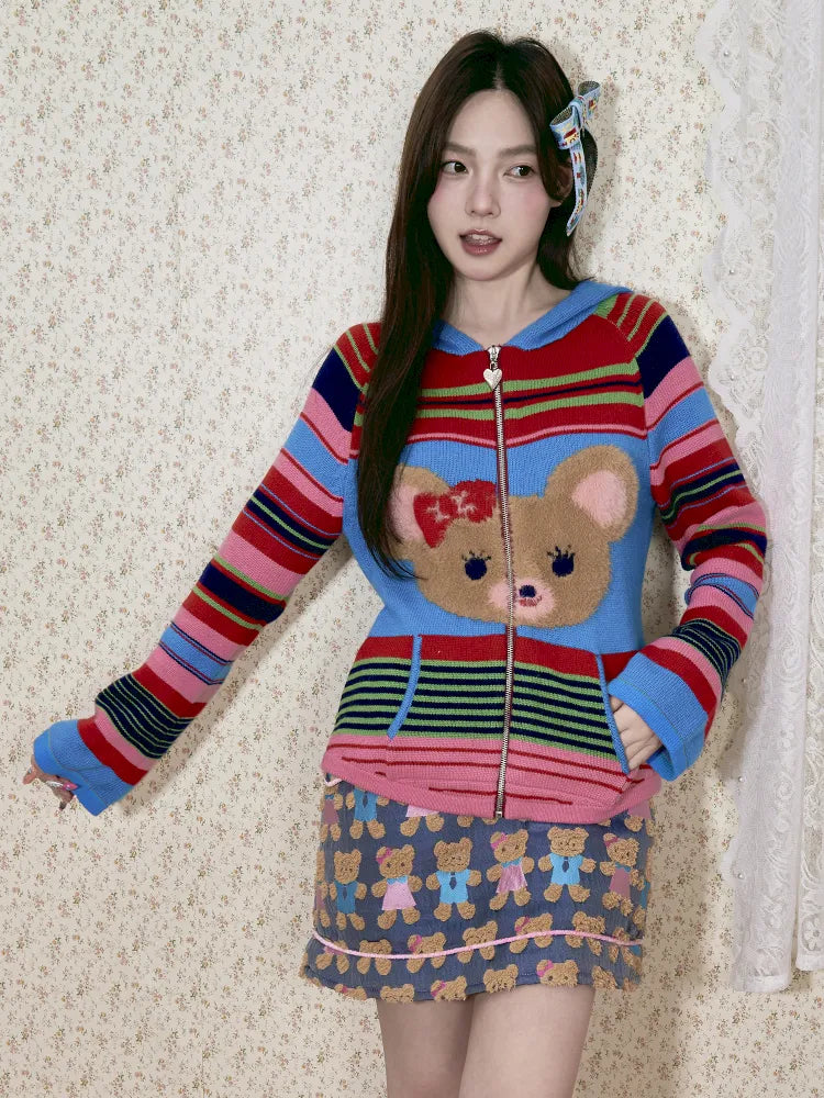 Bear Knit Long-Sleeve Hooded Cardigan【s0000014139】