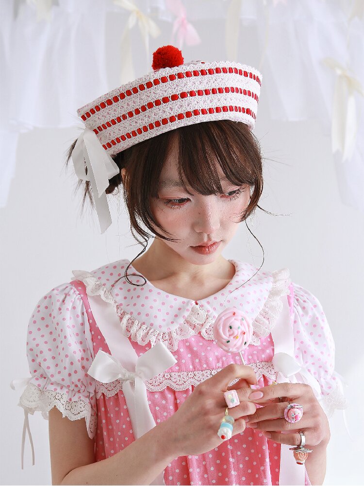 Pink Striped Navy Lolita Hat【s0000016557】