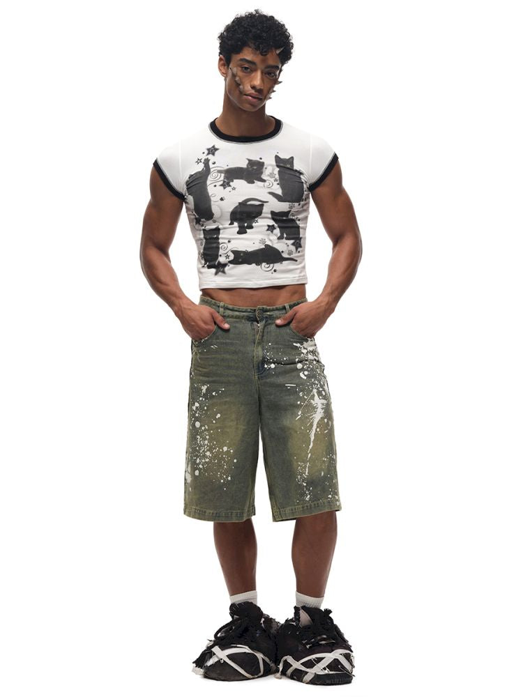 Black Cat Print Short Sleeve T-Shirt【s0000012587】