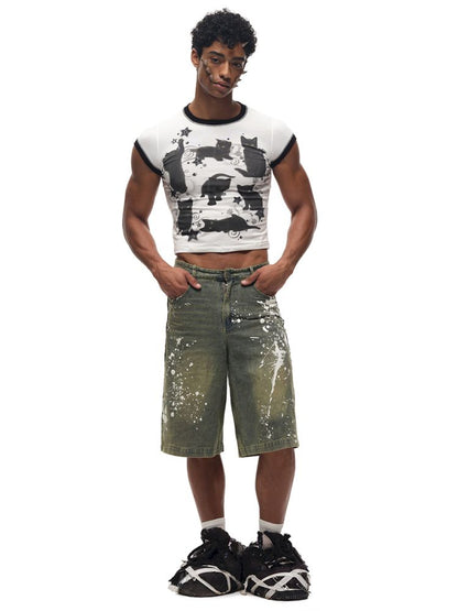 Black Cat Print Short Sleeve T-Shirt【s0000012587】