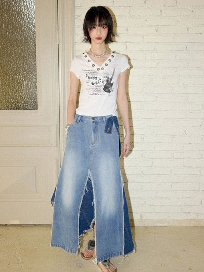 V-Neck Guitar Print Short Sleeve T-Shirt【s0000012424】