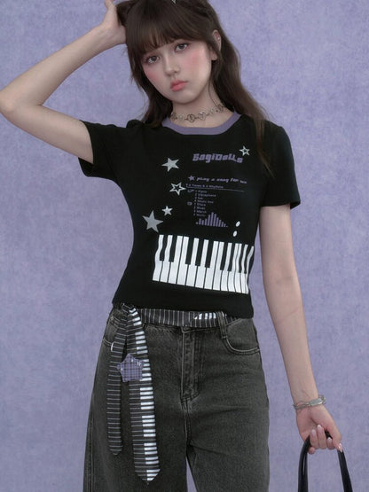 Piano Keys Music Print T-shirt【s0000017273】