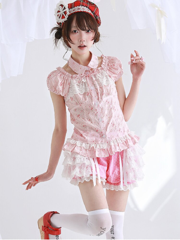 Pink Polka Dot Short Sleeve Shirt【s0000016555】