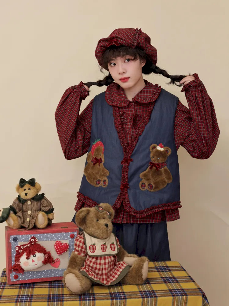 Cotton-trimmed plaid vest【s0000014171】