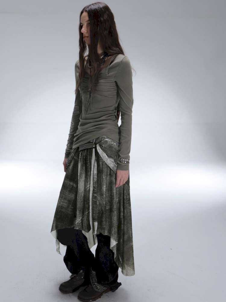 Mysterious Castle Print Mesh Skirt【s0000014716】