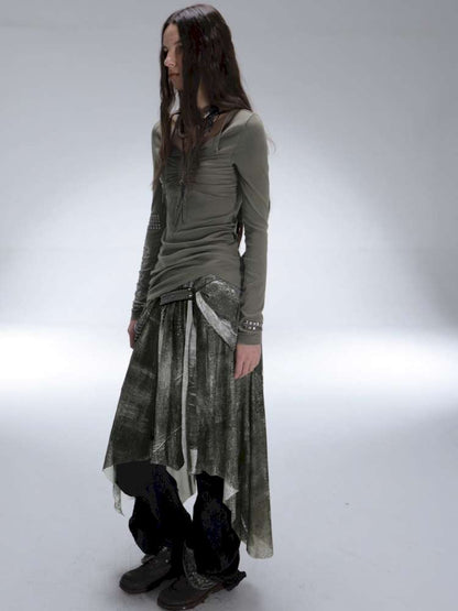 Mysterious Castle Print Mesh Skirt【s0000014716】