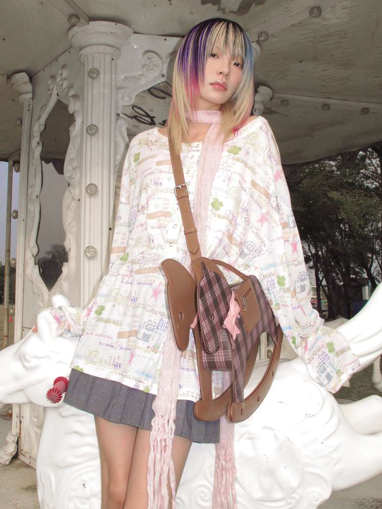 Horse Chinese Blessing Print Top【s0000015379】