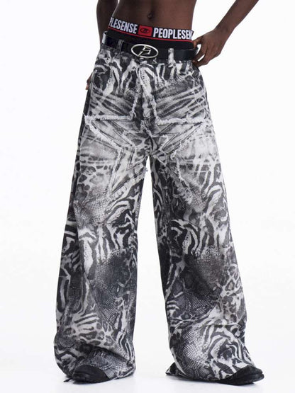 Tiger Print Gradient Wide Jeans【s0000015176】