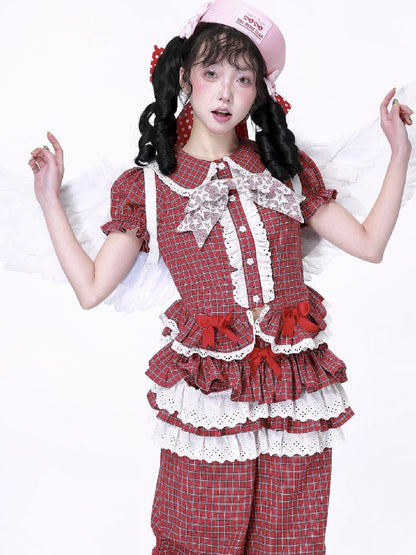 Plaid Short Sleeve Blouse【s0000012189】