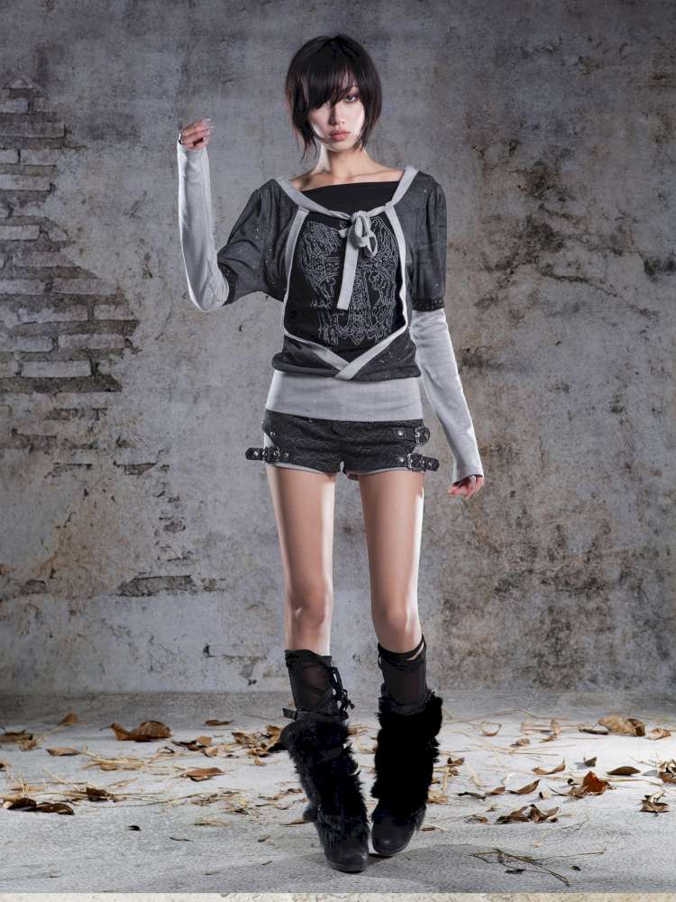 High-Stretch Printed Rhinestone Knit Top【s0000014490】