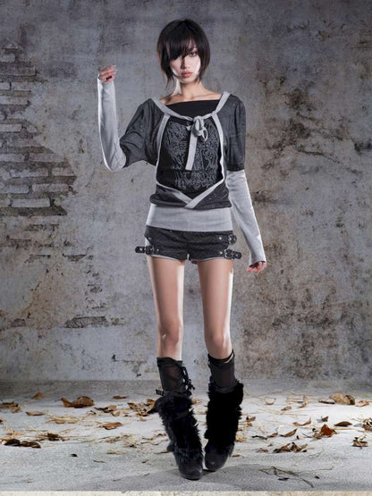 High-Stretch Printed Rhinestone Knit Top【s0000014490】