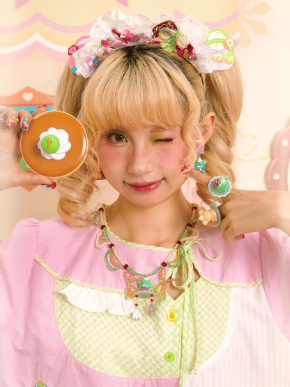 Pudding Bear Resin Beaded Creamy Necklace【s0000013355】