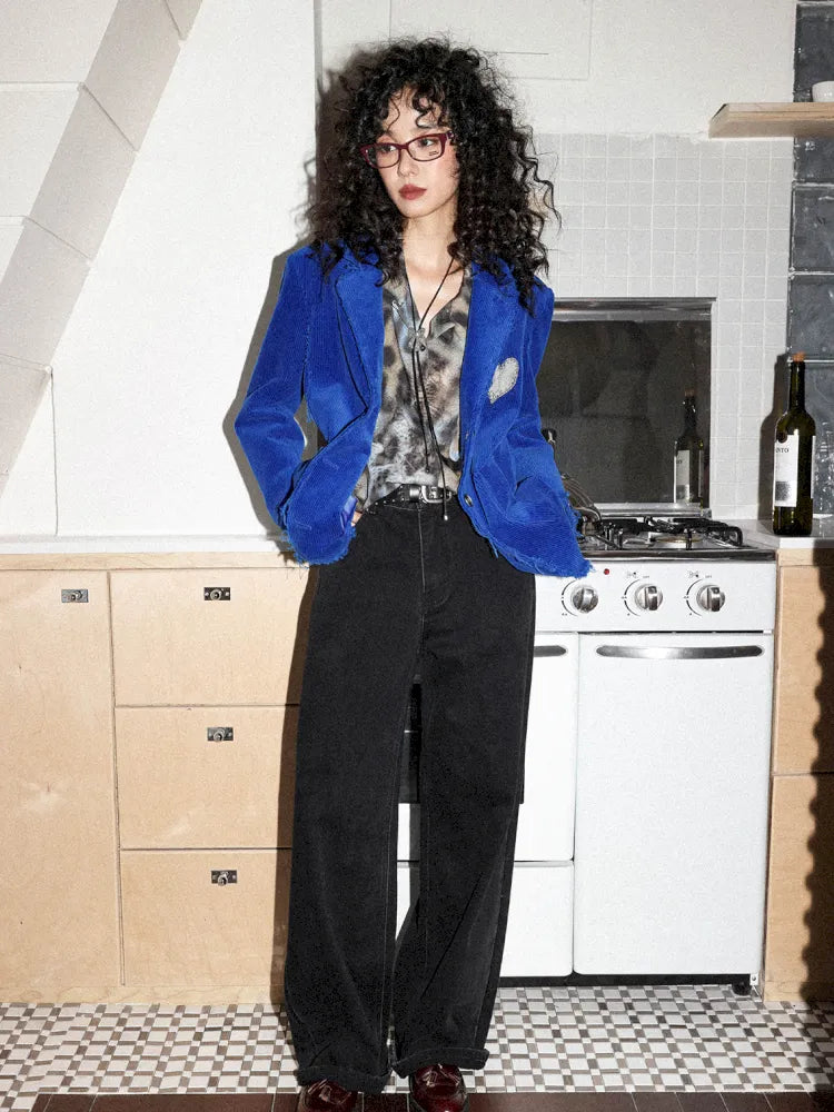 Retro British-Style Corduroy Embroidered Blazer【s0000013998】