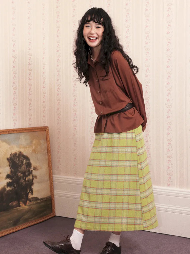 Retro Versatile Wool Plaid Long Skirt【s0000013993】