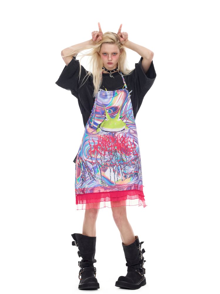 Lace rivet punk lace-up apron【s0000012970】