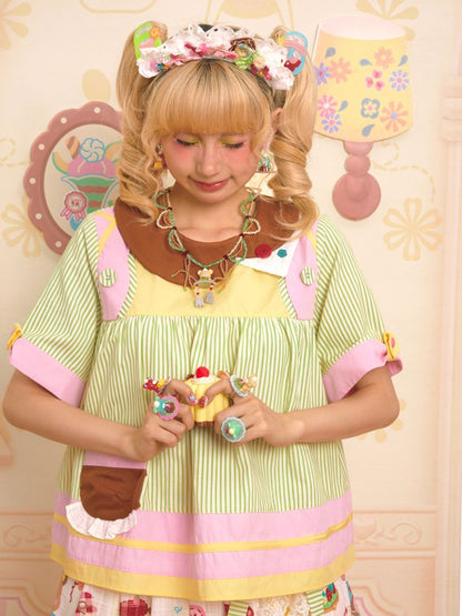 Asymmetric Neck Cute Doll Shirt【s0000013349】