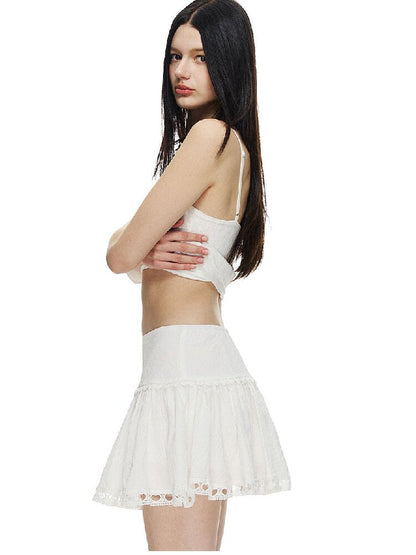 White Textured Lace Puffy Skirt【s0000015871】