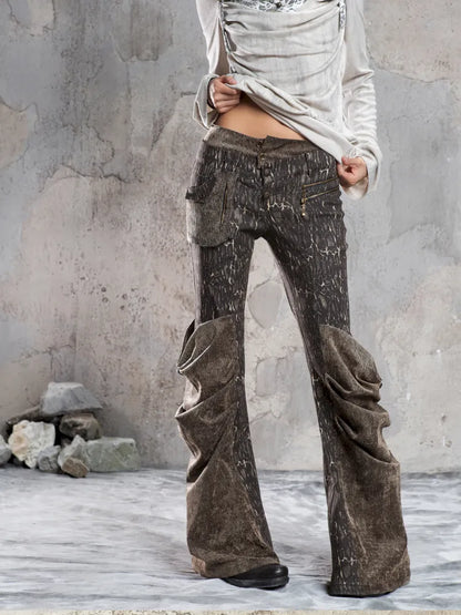 Pleated Accents Stylish Slim-Fit Long Flared Pants【s0000014130】