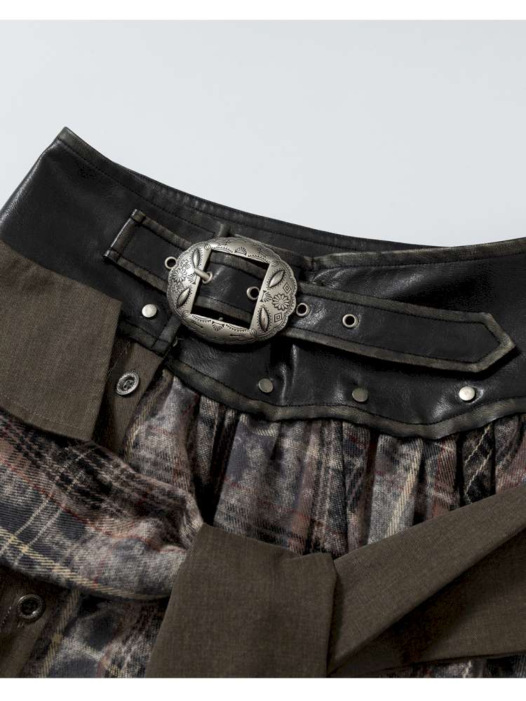 Patchwork Plaid Shirt Dress Skirt【s0000014473】