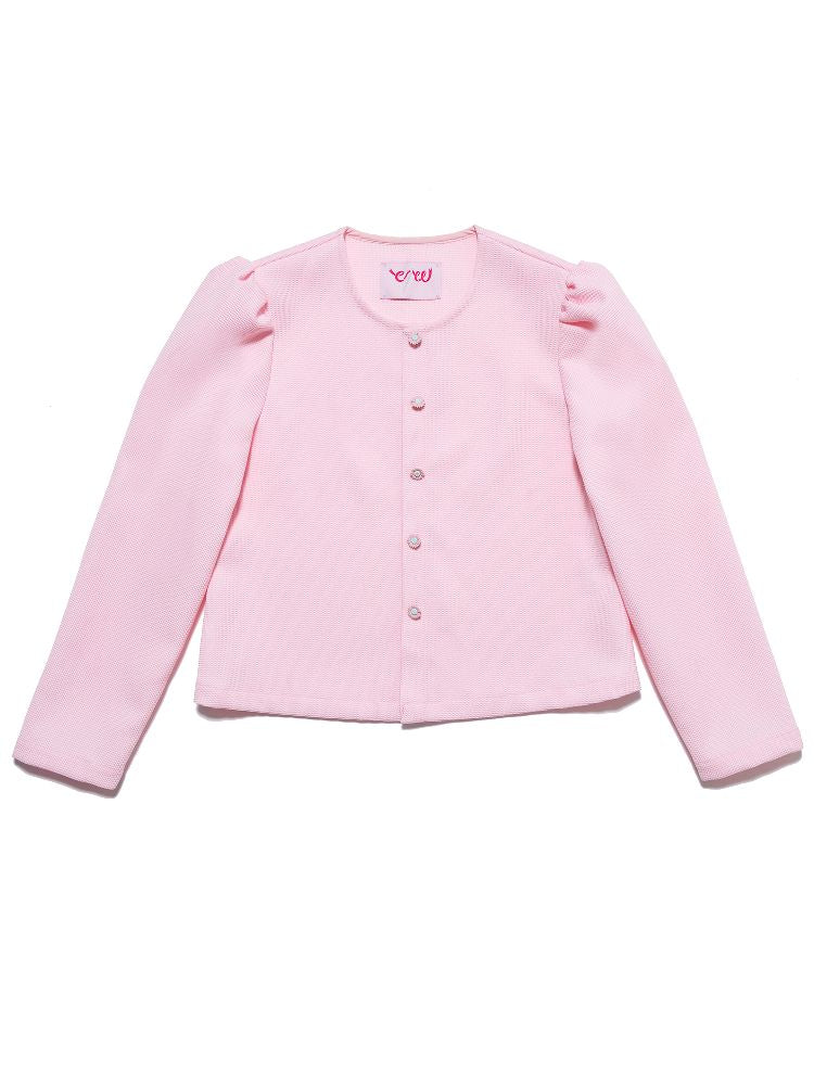Baby Pink Waffle Loose Long Sleeve Jacket [S0000009329]