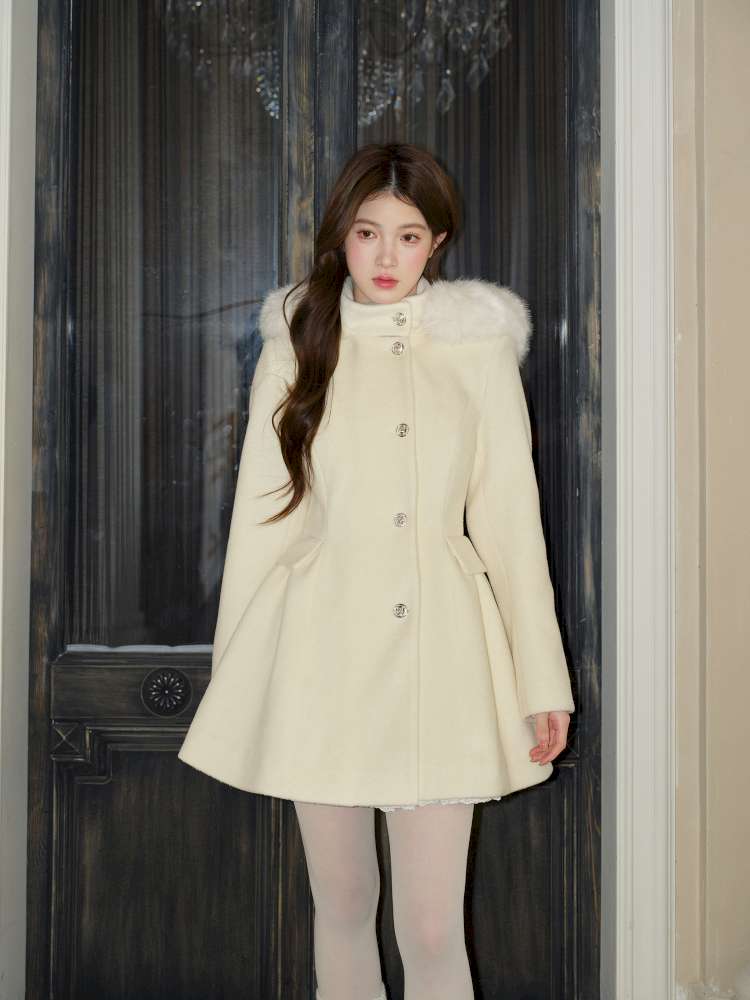 Hooded Large Fur Waist Woolen Coat【s0000015046】