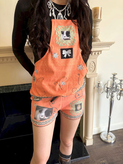 Bow orange stretch elastic shorts【s0000013519】