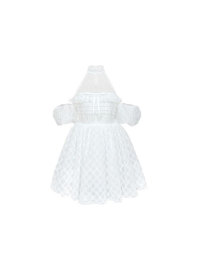 Pure White Mesh Neck Dress【s0000009314】