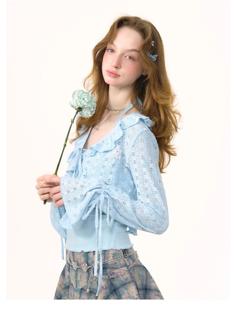 Lace Hollow Tie Knit Cardigan【s0000012228】