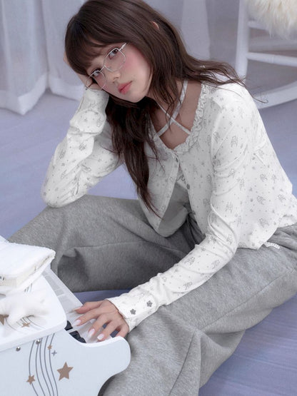 Bear Print Knit Camisole Jacket Cardigan【s0000013368】
