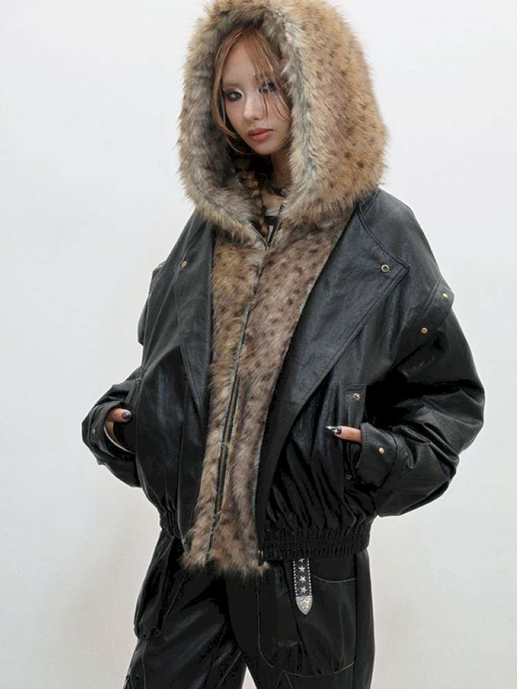 Fur Patchwork Flight Leather Jacket【s0000014838】