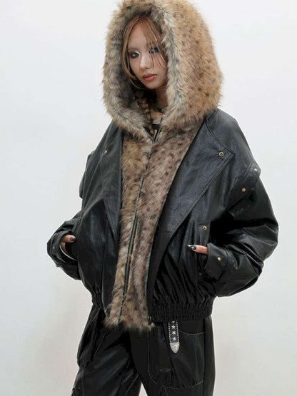 Fur Patchwork Flight Leather Jacket【s0000014838】