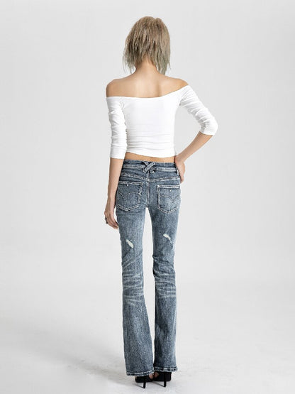 Washed Leopard Print Ripped Denim Pants【s0000018558】