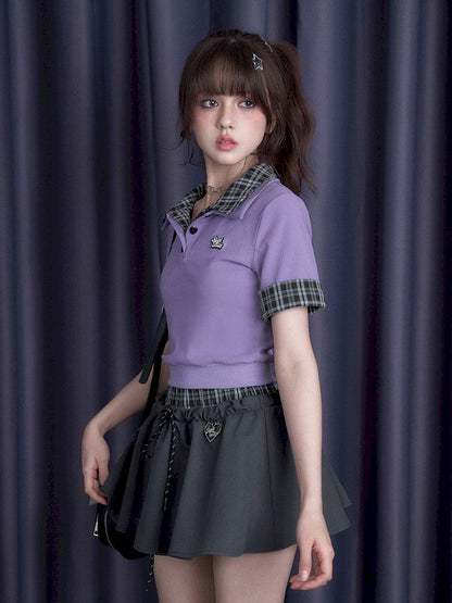 Plaid Patchwork Short Sleeve T-Shirt【s0000012076】