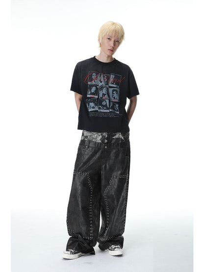 Studded Patchwork Wax Denim Pants【s0000017146】