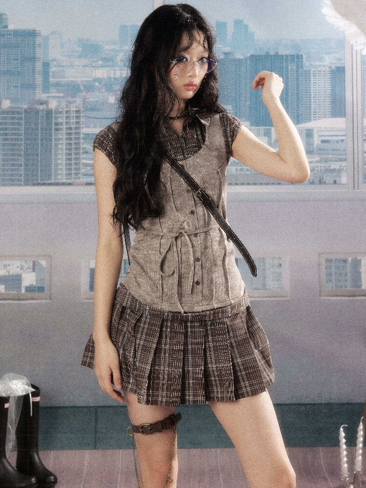 Plaid Patchwork Pleated Dress【s0000016276】