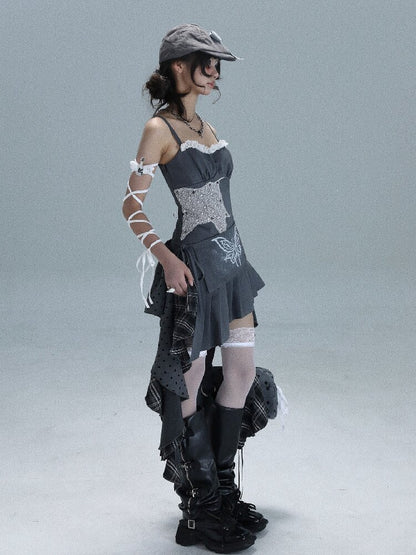 Polka Dot Plaid Stitching Dress【s0000016724】
