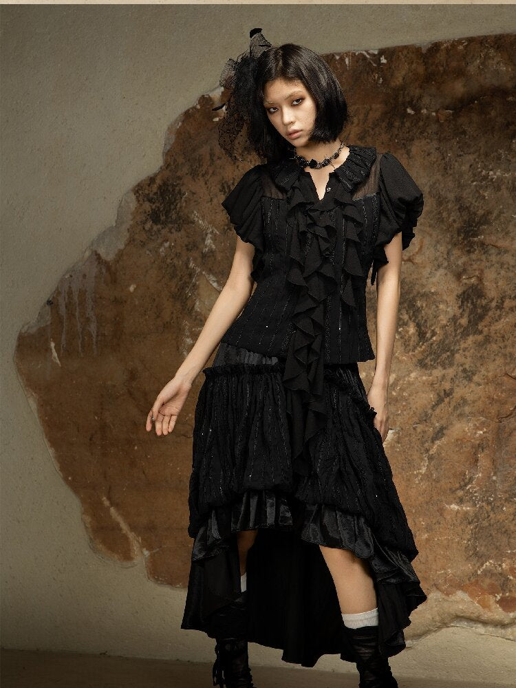 Court Style Dark Punk Puff Sleeve Shirt【s0000016886】