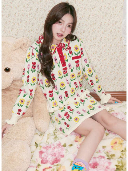 Cartoon Flower Knit Skirt Set【s0000014503】