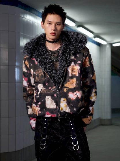 Cat Print Reversible Fleece Jacket【s0000014414】