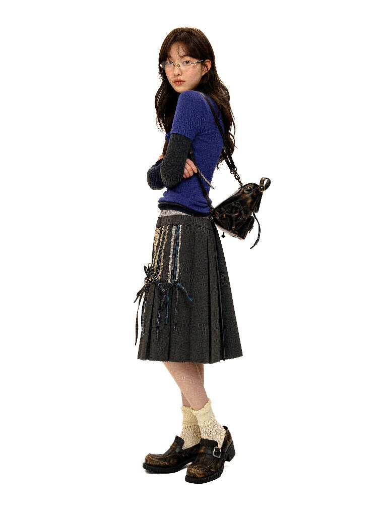 Fake Plaid Lace Pleated Skirt【s0000016088】