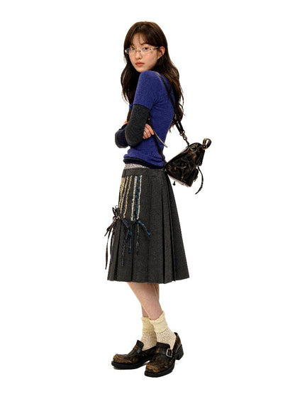 Fake Plaid Lace Pleated Skirt【s0000016088】