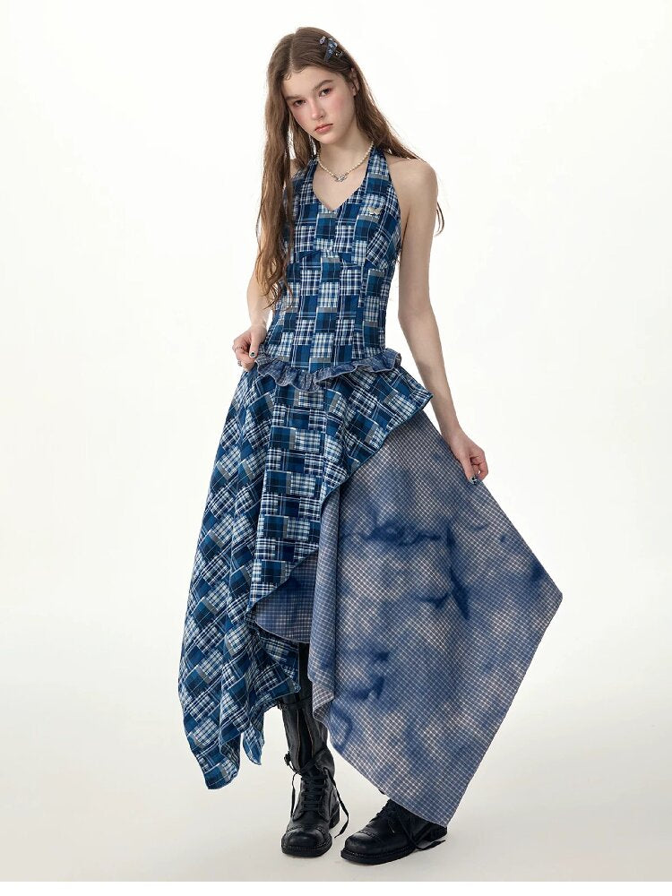 Patchwork Halter Irregular Dress【s0000017301】