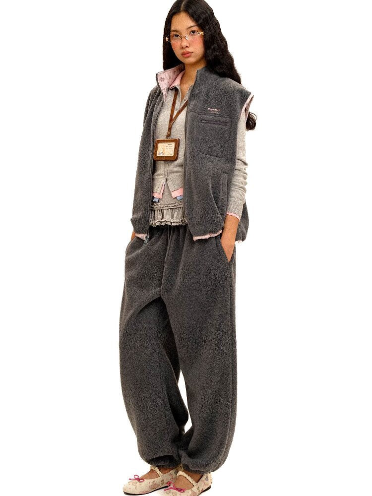 Panelled Printed Fleece Loose Vest【s0000016069】