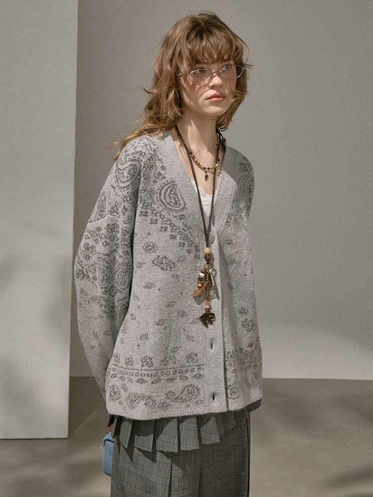 Button-Front Jacquard Knit Cardigan【s0000014394】