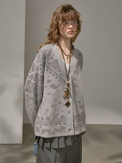 Button-Front Jacquard Knit Cardigan【s0000014394】