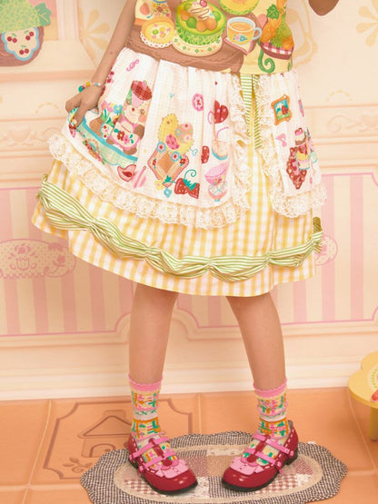 Apron Lace Plaid Vintage Half Skirt【s0000013348】