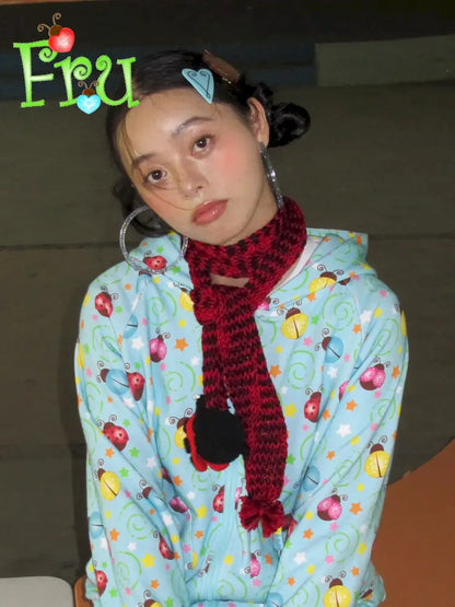 Hand-Knitted Beetle-Patterned Scarf【s0000014190】