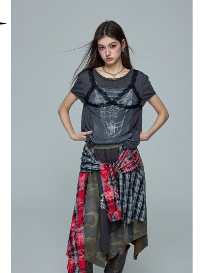 Lace Print Knitted Layered Top【s0000016689】