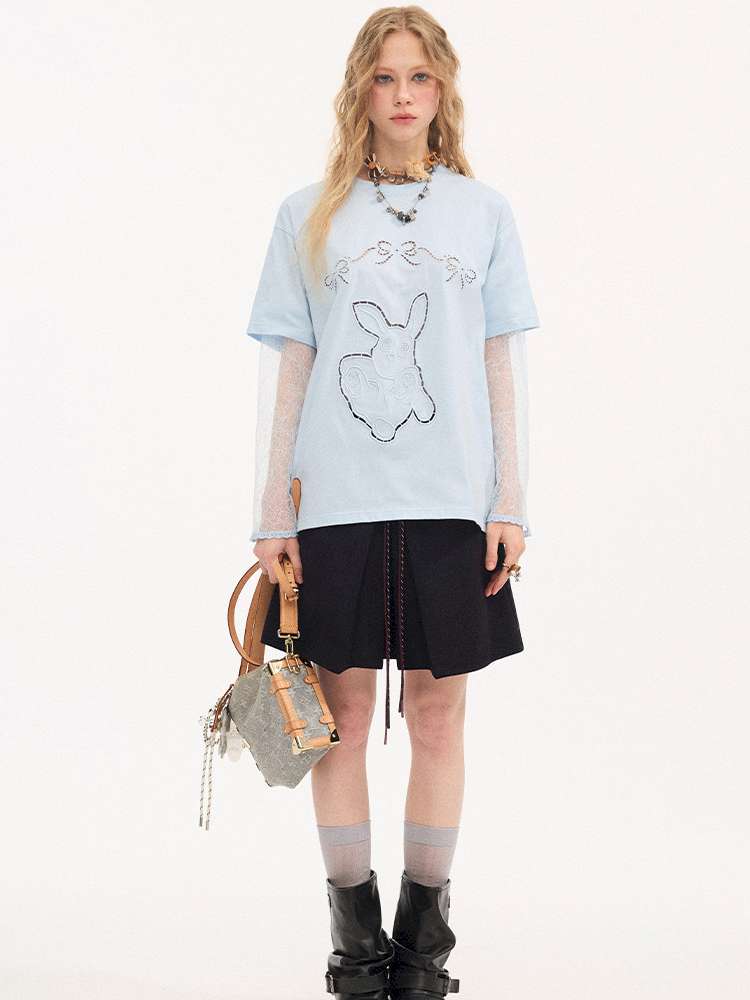 Contrast Strap Pleated A-line Skirt【s0000015414】