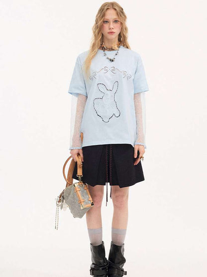 Contrast Strap Pleated A-line Skirt【s0000015414】